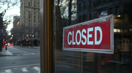 Obraz premium Red Closed Sign on Glass Door in Urban Street Setting