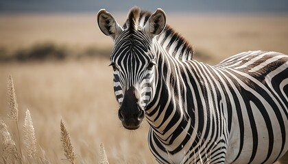 Fototapeta premium Plains Zebra Portrait in Savanna Grassland