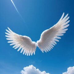 Obraz premium White Angel Wings Against a Blue Sky