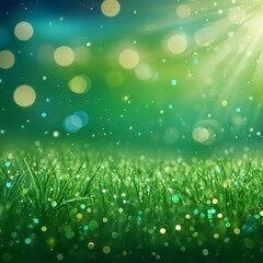 Obraz premium Magical Green Grass with Bokeh Lights