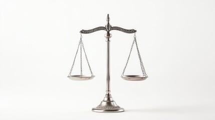 Justice scales on white background; symbol of balance and fairness; stock photo for legal, business, or educational use