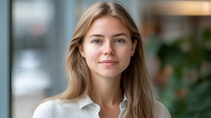 Portrait of a blonde woman smiling confidently at the camera