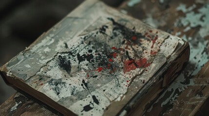 Obraz premium A distressed book mockup with bad ink print text effect, showing smudges and ink marks on the title. 