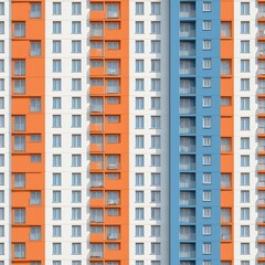 Modern Apartment Building Facade with Orange, White, and Blue Walls