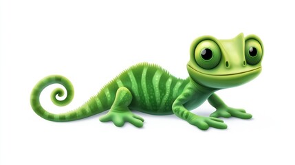 Cartoon Chameleon, Cute, Posing, Isolated, Digital Art, Background White, Perfect for Children's books, Product Packaging