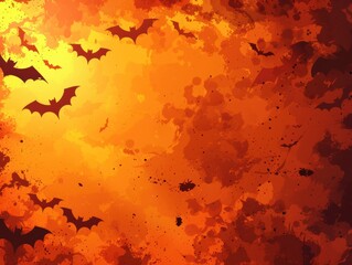 Painting of bats flying in a yellow background
