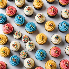 Fototapeta premium Colorful Swirl Cupcakes Flat Lay