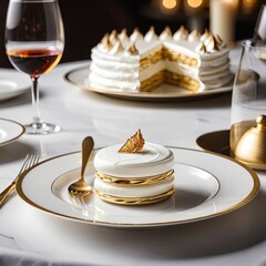 Elegant White and Gold Dessert on Fine China