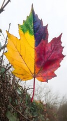 Obraz premium Vibrant Multicolored Autumn Leaf Closeup Photography