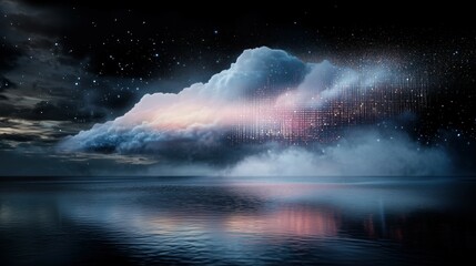 Serene Night Sky with Vibrant Cloud Reflections Over Calm Water
