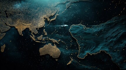 Detailed Map of Asia and Australia with Stars and Abstract Design