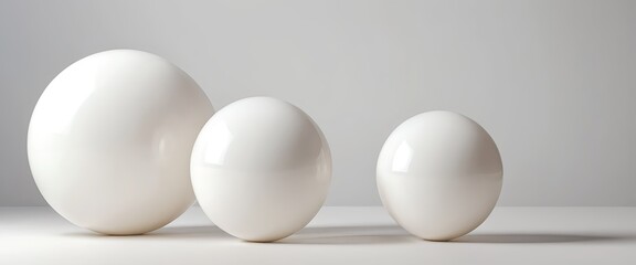 Three White Eggs of Varying Sizes on White Background