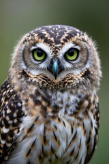 Fototapeta premium there is a owl with green eyes and a brown body