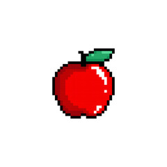 Pixelated Red Apple with Green Leaf