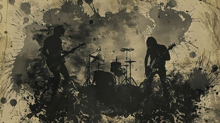 A distressed flyer with a rock bands name in rough ink text, smudged and irregular for a vintage feel. 