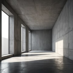Minimalist Concrete Room with Large Windows