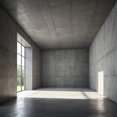 Minimalist Modern Concrete Room with Large Window