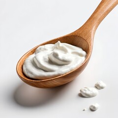 Creamy Yogurt in Wooden Spoon