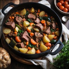 Hearty Beef Stew in Cast Iron Pot