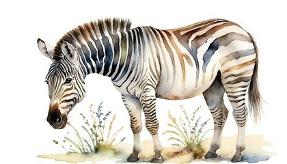 Obraz premium Watercolor Zebra in Savannah Grassland