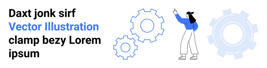 Person engaging with oversized gears, symbolizing collaboration and problem-solving. Ideal for teamwork, strategy, mechanics, innovation, workflow, process, simple landing page