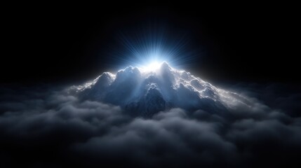 Majestic mountain peak piercing through clouds