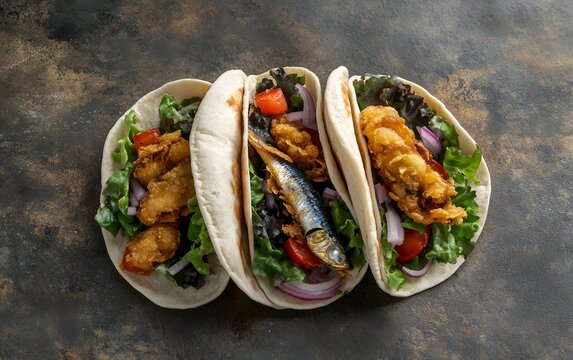 Delicious Fried Fish Tacos with Lettuce and Tomatoes