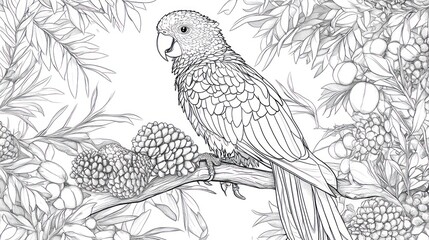 Parrot in Floral Outline Design