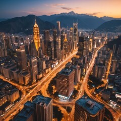 Naklejka premium Aerial View of Kuala Lumpur Cityscape at Sunrise