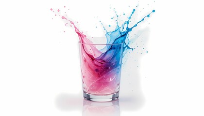 Pink and Blue Liquid Splash in Glass, Vibrant pink and blue liquid splash in a glass. Abstract, refreshing, creative.
