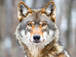 Obraz premium Gray and Brown Wolf Portrait in Birch Forest