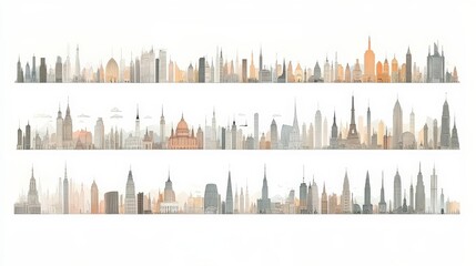 Fototapeta premium Famous City Skyline Postcard Collection