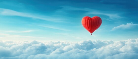 Fototapeta premium Heart-Shaped Hot Air Balloon Soaring Above Clouds