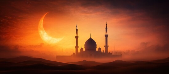 Majestic Mosque at Sunset: A Serene Arabian Nightscape