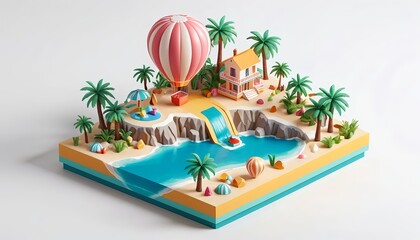 Obraz premium Tropical Island Paradise 3D Render of Idyllic Beach Scene