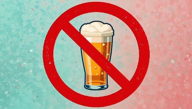 No Alcohol Sign, Beer Prohibition Graphic, Prohibition symbol, Red circle crossing a beer glass.