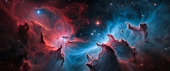 Cosmic Nebula Celestial Dance of Red and Blue