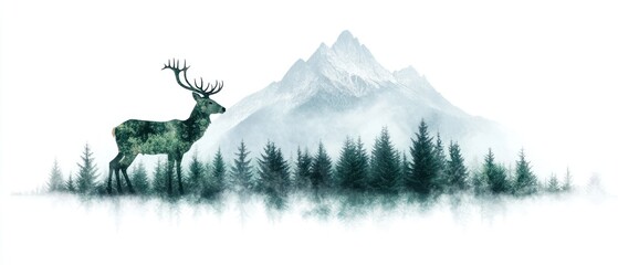 Majestic Stag in a Misty Mountain Forest