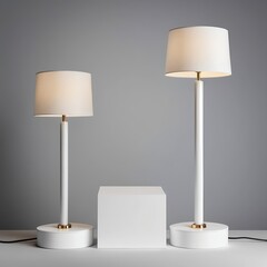 Modern White Table Lamps with Gold Accents on Grey Background