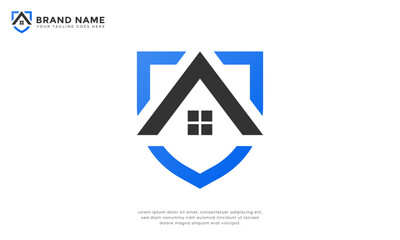 Modern home security logo featuring a stylized house silhouette within a shield. Clean, geometric design with a strong, trustworthy aesthetic. Ideal for real estate, security, or home services brands.