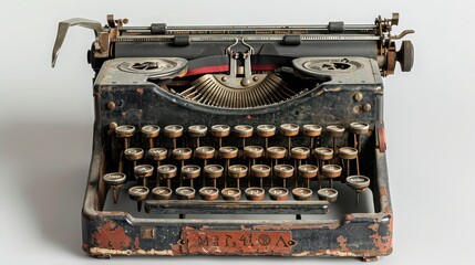 A distressed typewriter text effect mockup, with ink smudges and rough edges, mimicking old prints. 