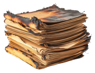 Stack of Burned Papers with Ashy Edges and Worn Texture Close-Up