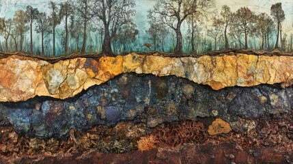 Abstract landscape with layers and trees