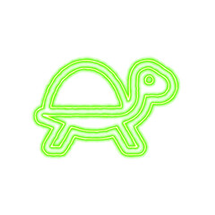 Icon turtle from the flow of energy of green color. Shimmering neon