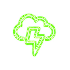 Icon thunderstorm from the flow of energy of green color. Shimmering neon