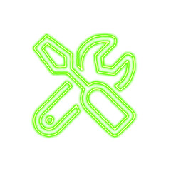 Icon tools from the flow of energy of green color. Shimmering neon
