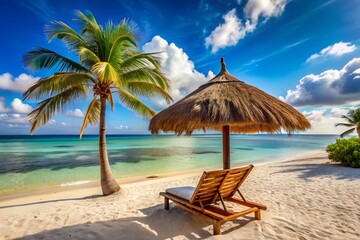 Stunning Coastal View with Tropical Palm and Clear Sky