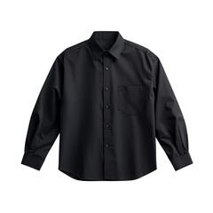 A sophisticated black shirt with a classic collar and long sleeves, perfect for both formal and casual occasions, featuring a sleek and elegant design that never goes out of style