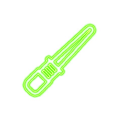 Icon sword laser from the flow of energy of green color. Shimmering neon