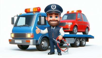 Police officer assisting with vehicle recovery city street digital art bright environment front view
